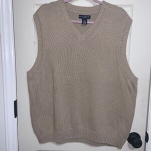 Ivy Crew Classics Mens XL Tan Khaki V-Neck Knit Sweater Vest Sleeveless Cotton